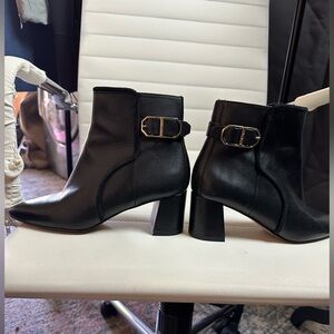 Cole Haan Black Ankle Boots with Gold Buckle